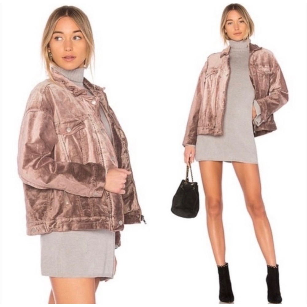 Free People Velvet‎ Trucker Jacket Size M/L Mauve Oversized OB713485
